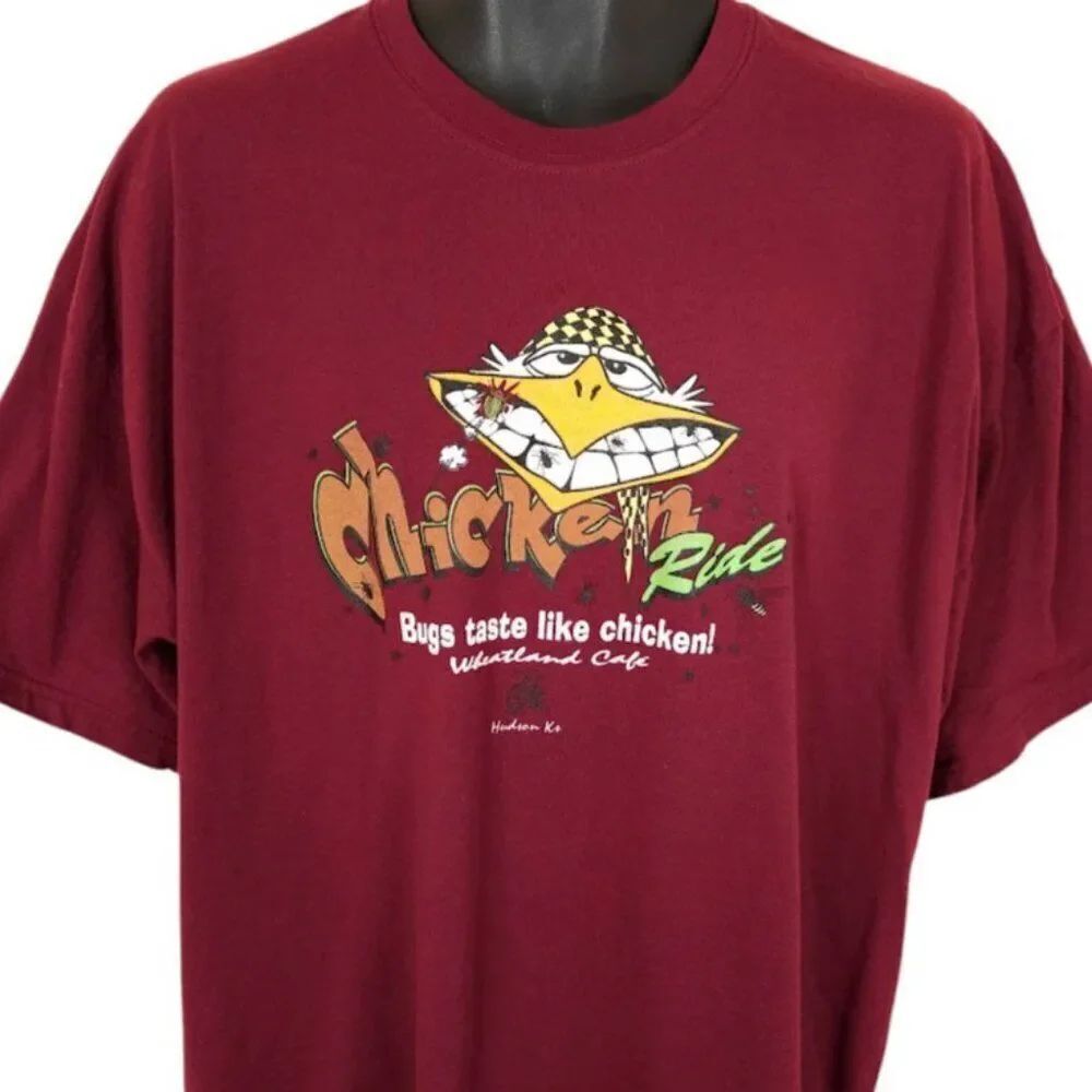 Hudson Chicken Ride T Shirt Mens Size 2XL Red Wheatland Cafe Kansas Bike Ride